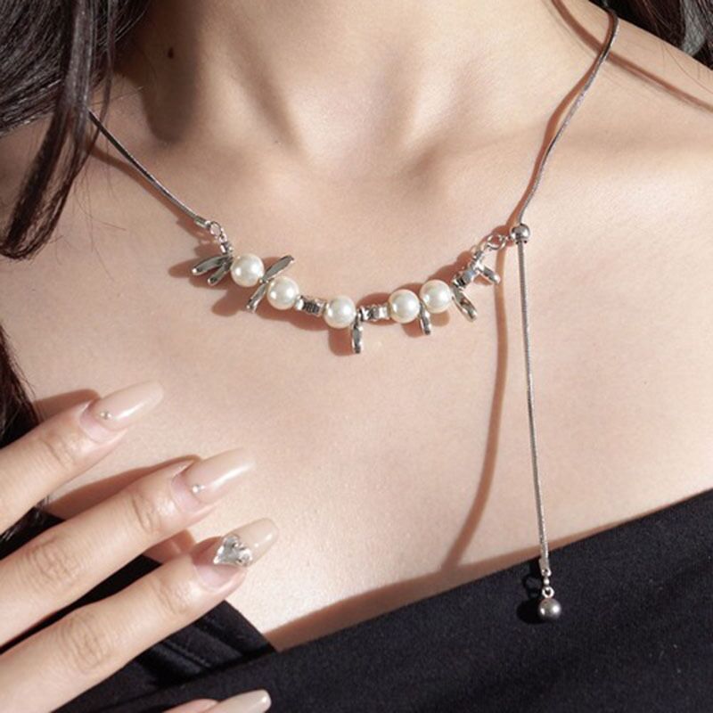 Длинное колье miya sophia jewelry на цепи «снейк» с жемчугом, регулируемая длина 58+5 см, позолота 18K