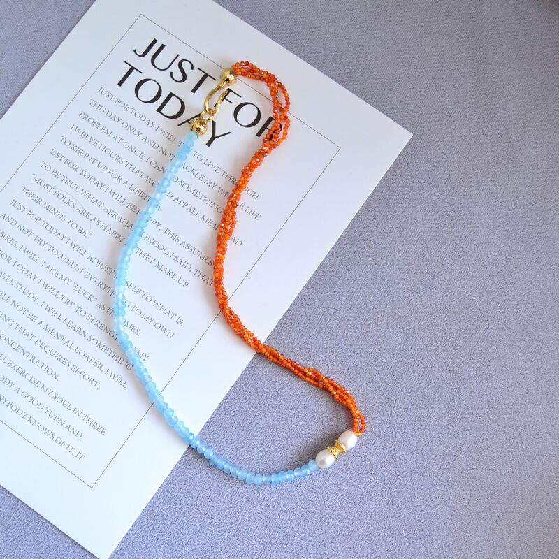 Колье miya sophia jewelry из голубых гранёных натуральных камней и пресноводного жемчуга, 45 см