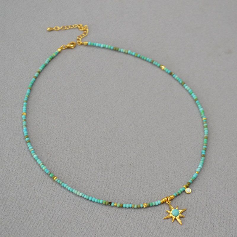 Колье-чокер miya sophia jewelry с бусинами бирюзового цвета и подвеской-восьмиконечной звездой, 42+5 см