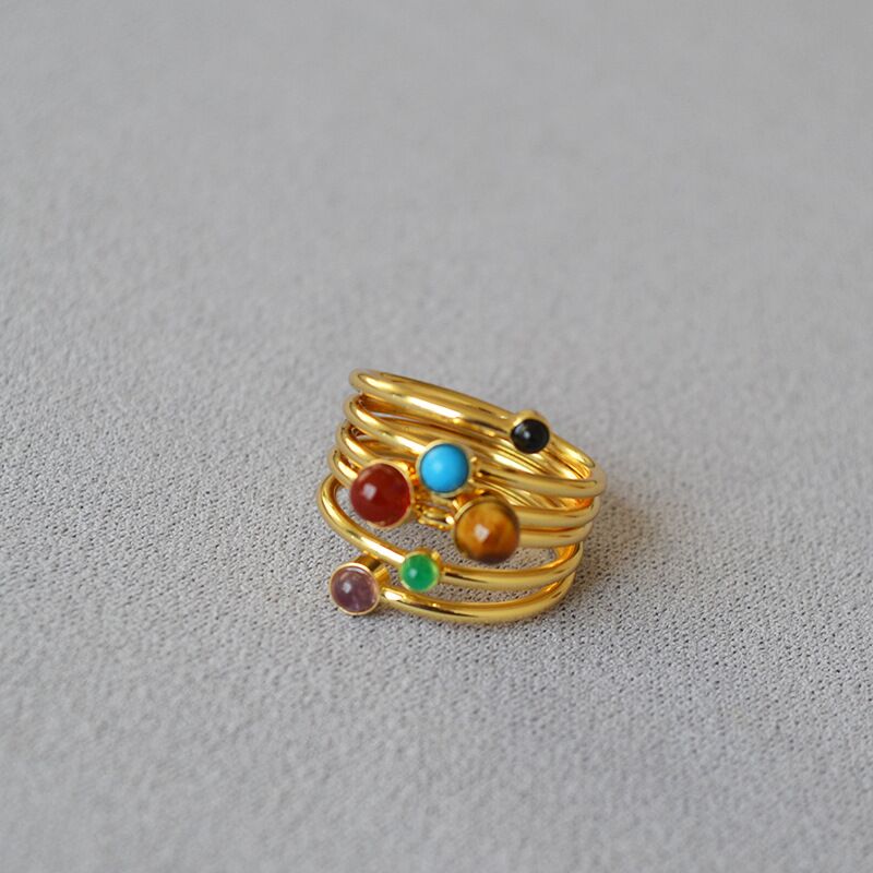 Многорядное кольцо miya sophia jewelry с натуральными камнями, латунь с позолотой, размер US 7