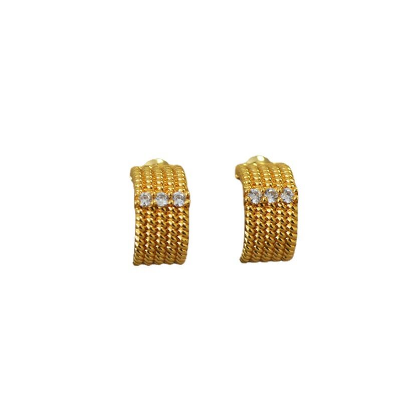 Серьги-гвоздики miya sophia jewelry C-образные витые с фианитами, латунь с позолотой, игла из серебра 925