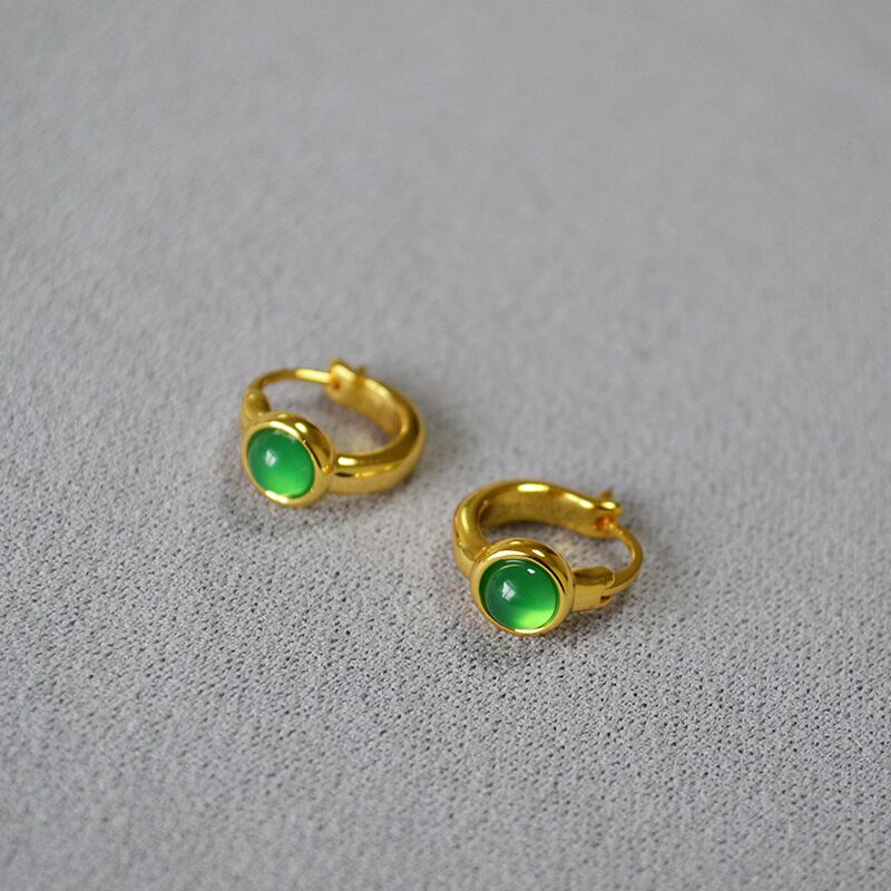 Серьги Miya Sophia Jewelry с натуральным агатом, латунь с позолотой, 1,3 см, винтажный стиль