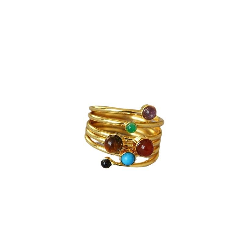 Многорядное кольцо miya sophia jewelry с натуральными камнями, латунь с позолотой, размер US 7