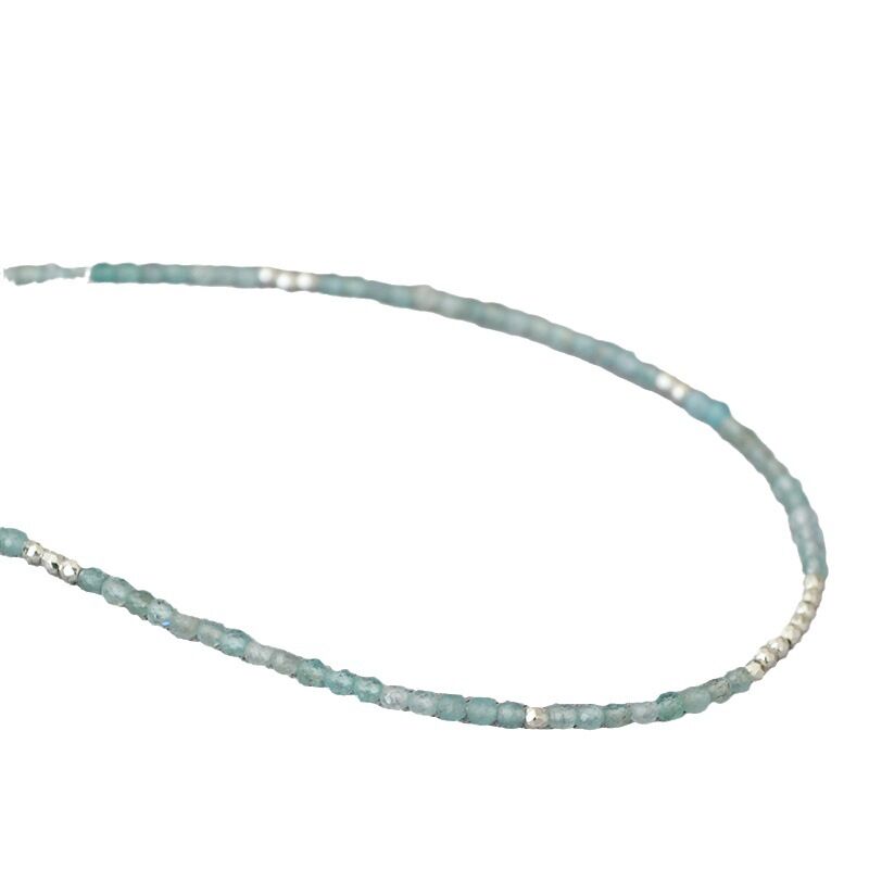 Колье из натурального аквамарина Mia Sophia Jewelry, бусины 3 мм, тонкое, длина 38+5 см