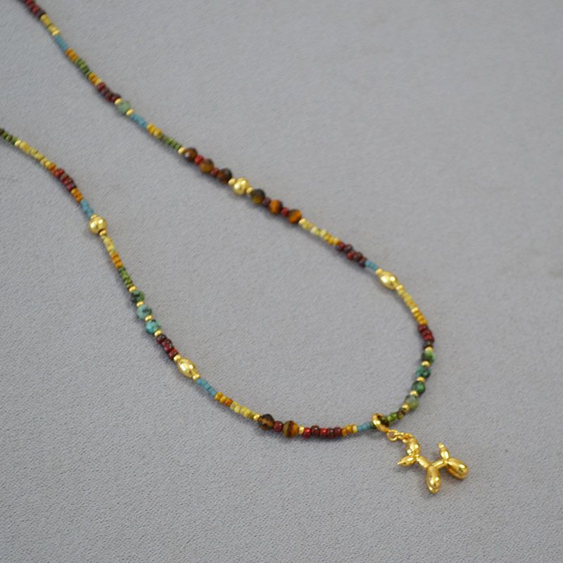 Колье из бисера Miyuki Miya Sophia Jewelry с подвеской «собачка из шарика», винтаж, 42+5 см
