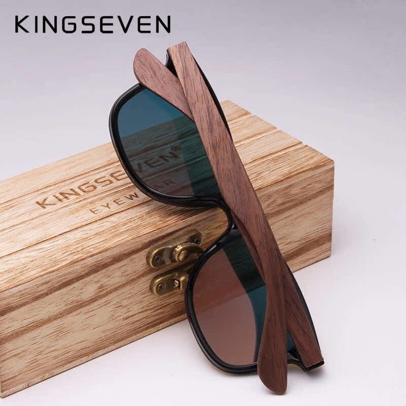 Мужские солнцезащитные очки KINGSEVEN с отделкой из ореха, поляризационные, зеркальные линзы