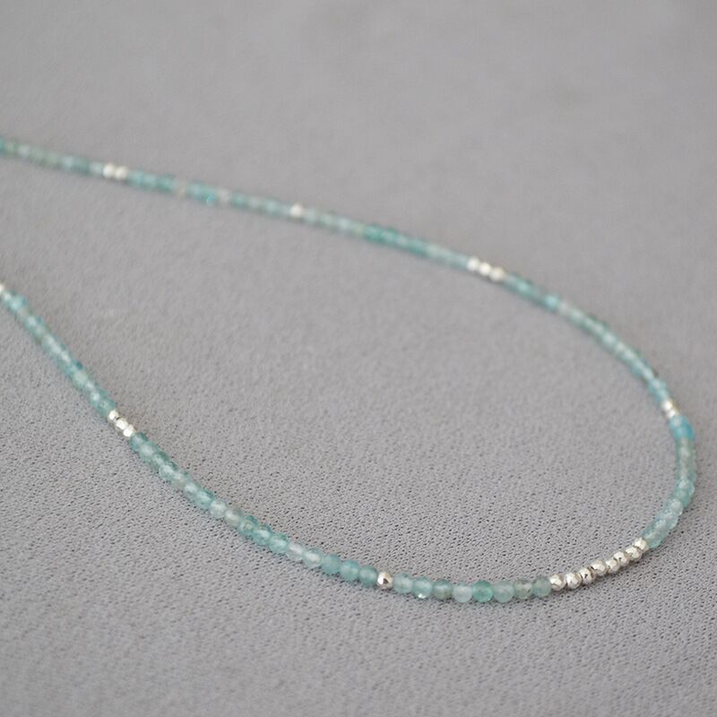 Колье из натурального аквамарина Mia Sophia Jewelry, бусины 3 мм, тонкое, длина 38+5 см