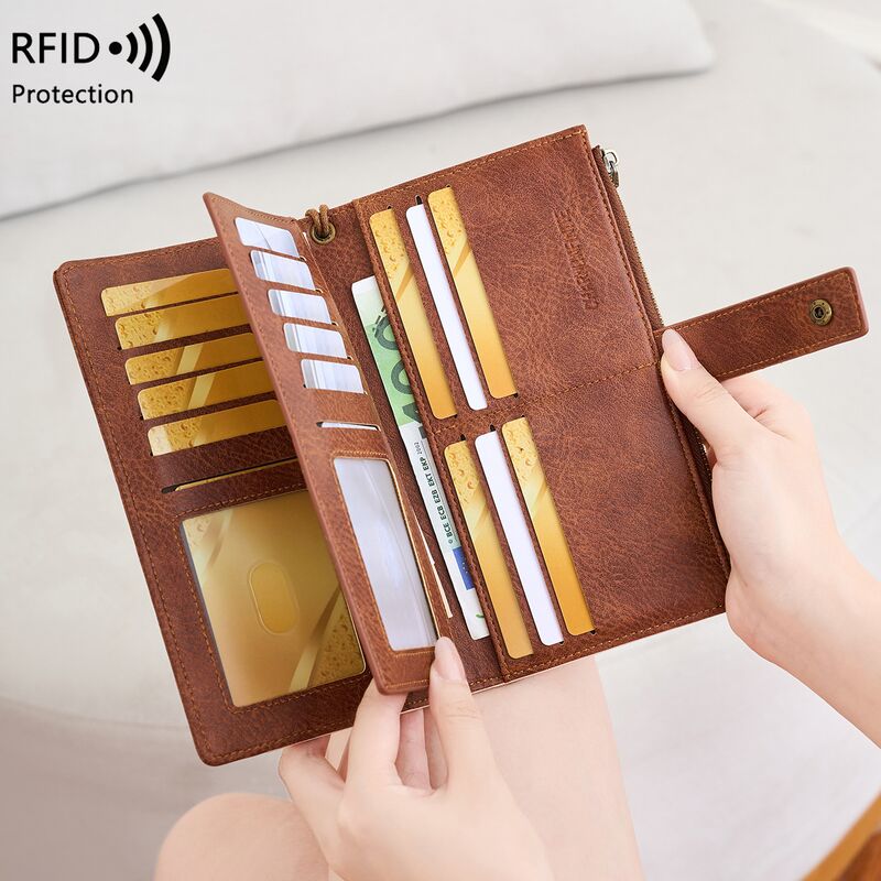 Женский длинный кошелёк-клатч Charm Infinite с защитой RFID, в 3 сложения, много отделений для карт