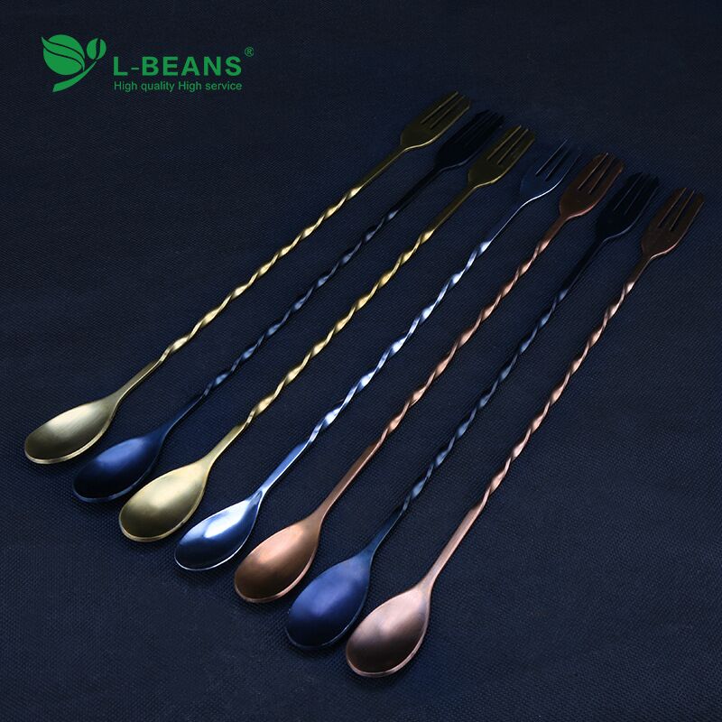 Барная ложка для коктейлей L-BEANS, нержавеющая сталь, длинная ручка, 5 цветов
