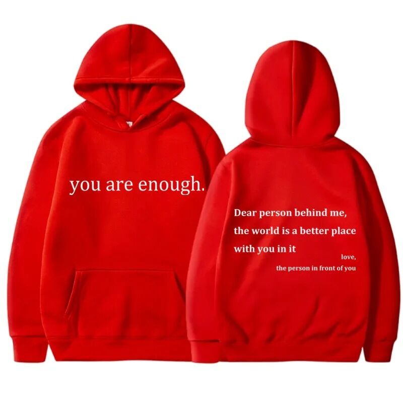 Худи с принтом YOU ARE ENOUGH, полиэстер, капюшон, карманы в боковых швах, размеры S–XXXL