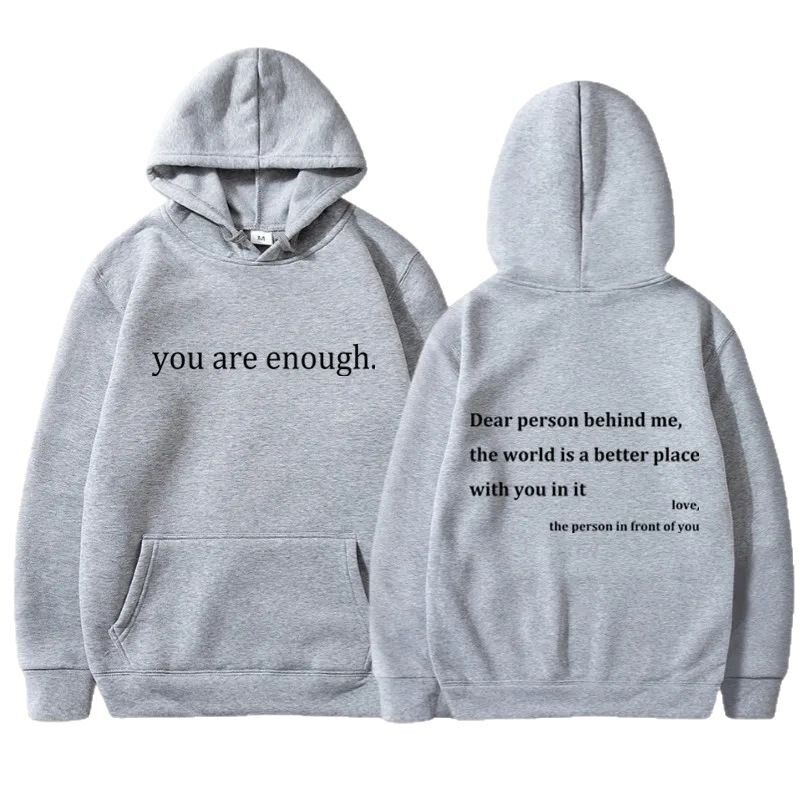 Худи с принтом YOU ARE ENOUGH, полиэстер, капюшон, карманы в боковых швах, размеры S–XXXL