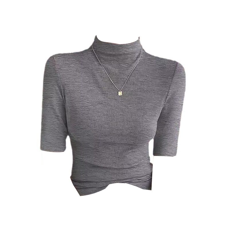 Женская облегающая футболка в рубчик с полуводолазкой и рукавом до локтя, вискоза