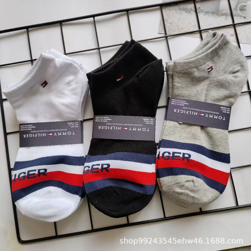 Короткие носки Tommy, 3 пары в упаковке, чёрные, белые, серые, низкие, унисекс, весна–лето