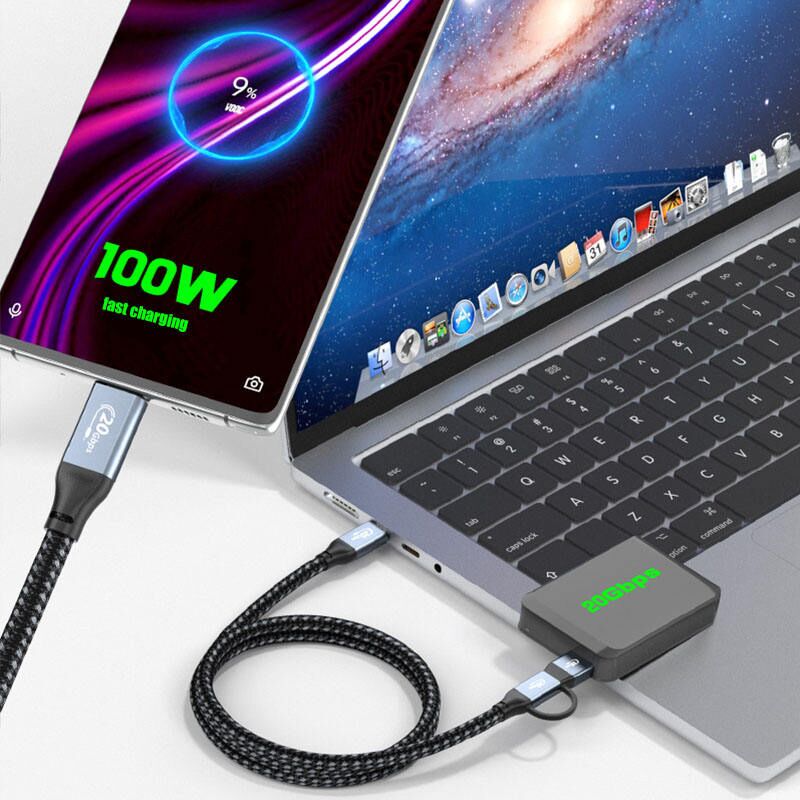 Кабель Type-C – Type-C 2 в 1, USB 3.2 20 Гбит/с, 100 Вт PD, видео 4K 60 Гц, алюминиевые разъёмы