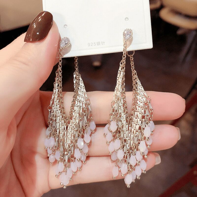Серьги-подвески Kaitin Jewelry с кисточками и стеклянными каплями, бохо, серебряная игла 925