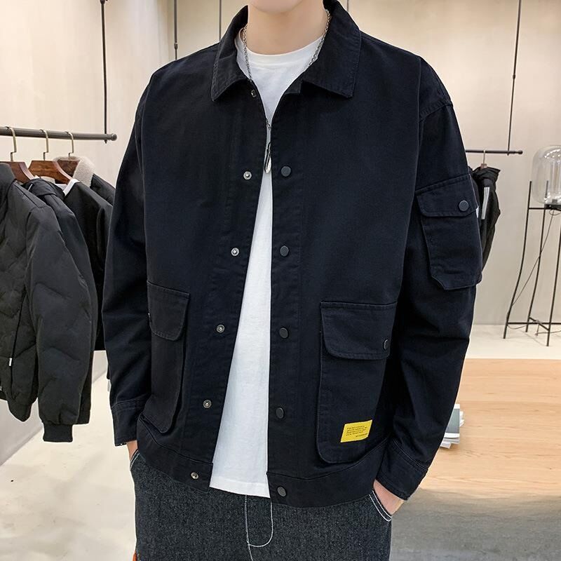 Мужская куртка в стиле workwear с отложным воротником, свободный крой, хлопок, на пуговицах