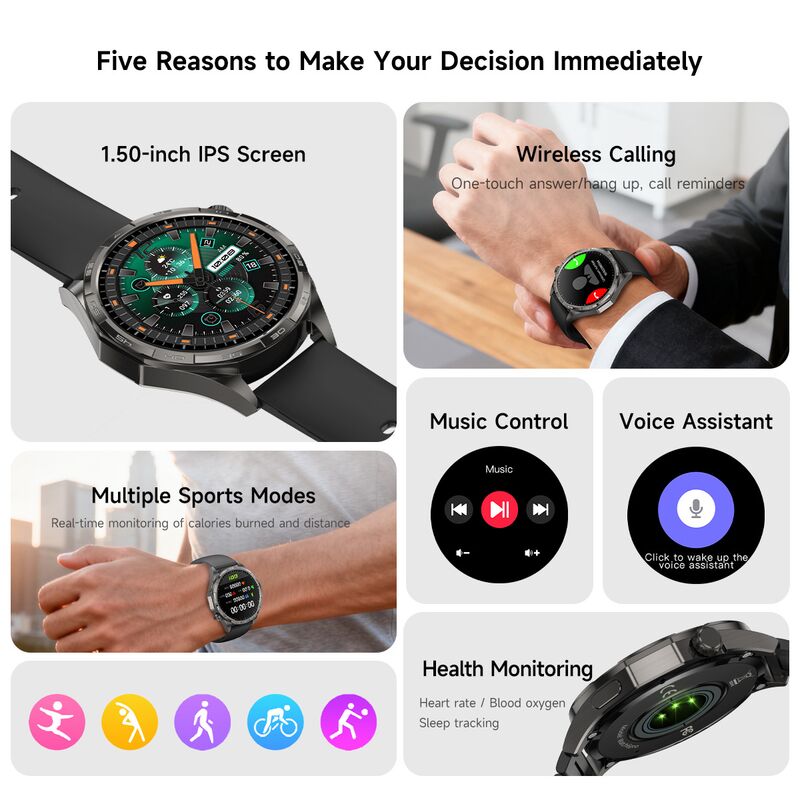 Смарт-часы Lokmat Watch 6 Pro, круглый экран TFT 1,5″, Bluetooth-звонки, пульсометр, SpO2