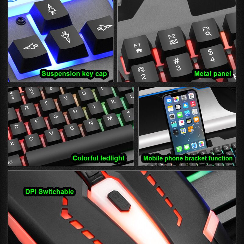 Игровой комплект клавиатура и мышь Limeide T25, проводной USB, металлическая панель, подсветка