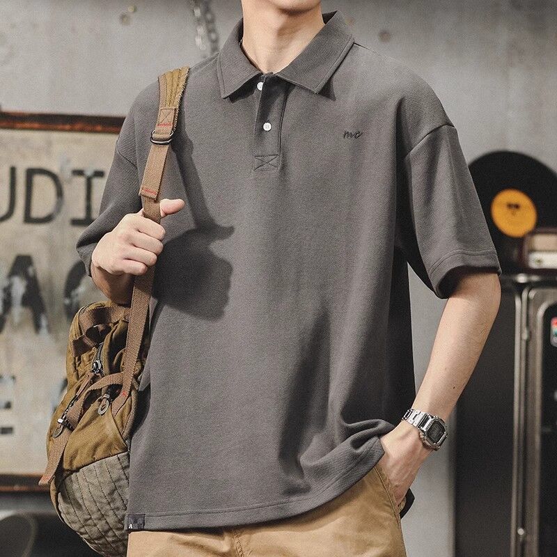 Мужское поло в американском ретро-стиле, ткань пике, свободный крой, большие размеры до 4XL