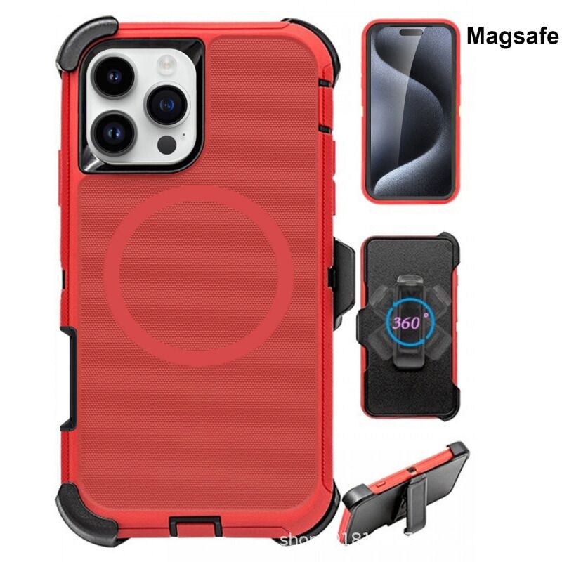Противоударный чехол 3 в 1 для iPhone 16 Pro Max, магнитный, с подставкой и клипсой-кобурой на ремень