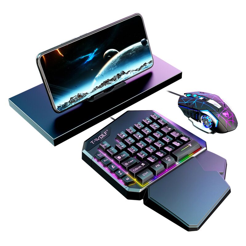 Игровой комплект T-Wolf TF900: одноручная клавиатура и мышь, подсветка, 3600 DPI