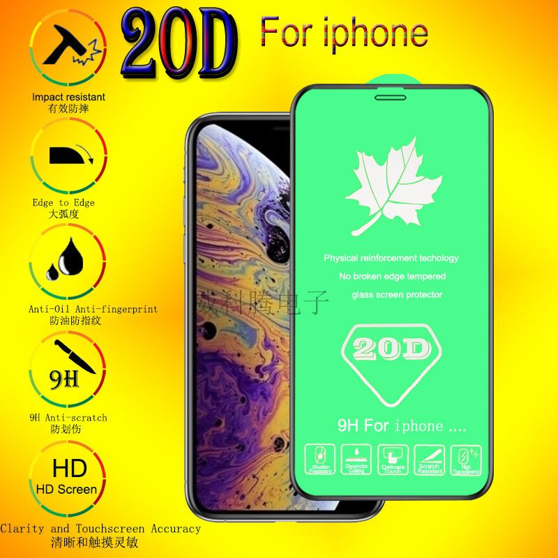 Защитное стекло 20D для iPhone 16 Pro Max и других моделей, полный клей, закруглённые края, чёрная рамка