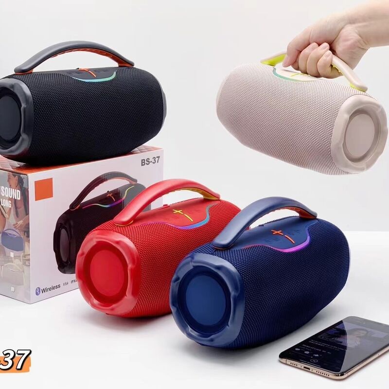 Портативная Bluetooth-колонка BS-37 с RGB-подсветкой, 2 динамика, 10 Вт, IPX4, ручка для переноски
