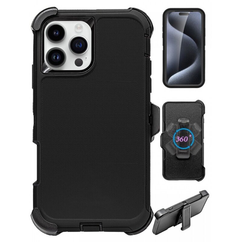 Противоударный силиконовый чехол 3 в 1 для iPhone 16 Pro Max и 16 Pro с подставкой, однотонный