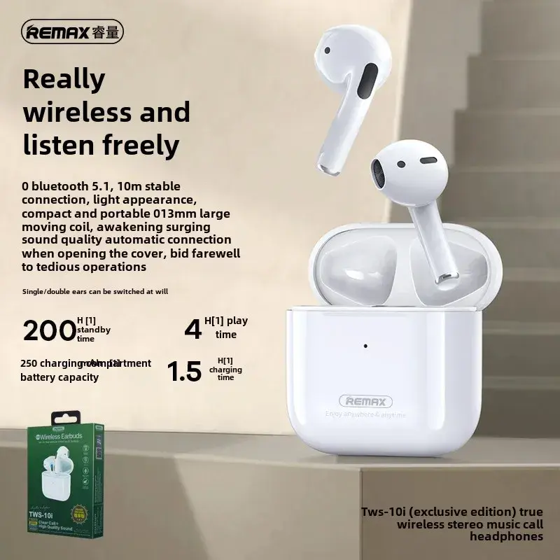 Наушники Remax TWS-10, Bluetooth 5.1, стерео, шумоподавление, вкладыши
