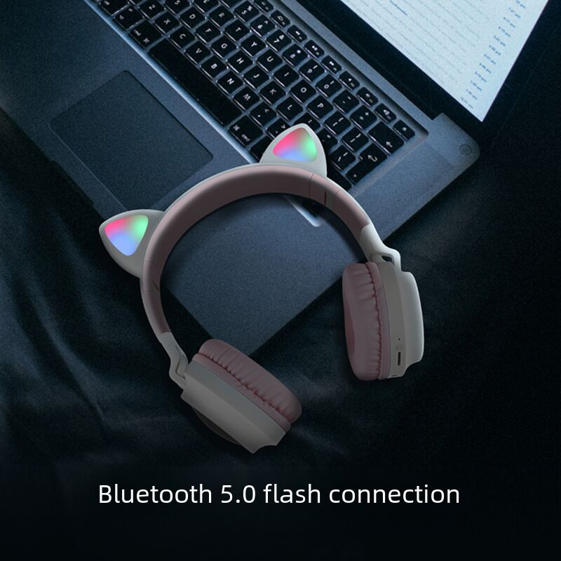 Полноразмерные Bluetooth-наушники в форме кошачьих ушек, складные, со слотом для карты памяти