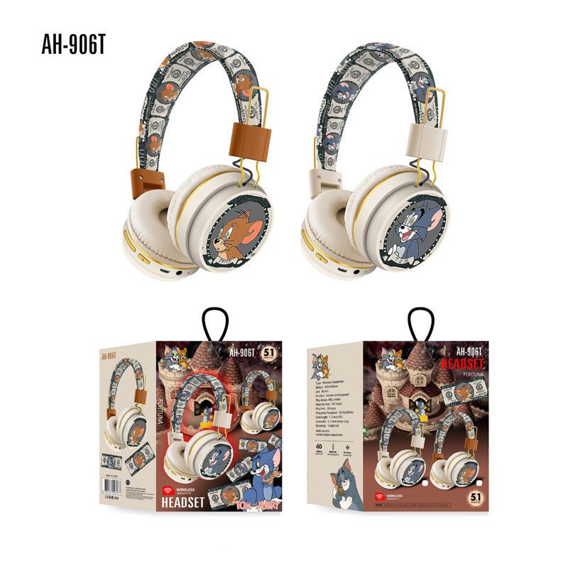 Детские Bluetooth-наушники AH-906 складные, милый дизайн, полноразмерные