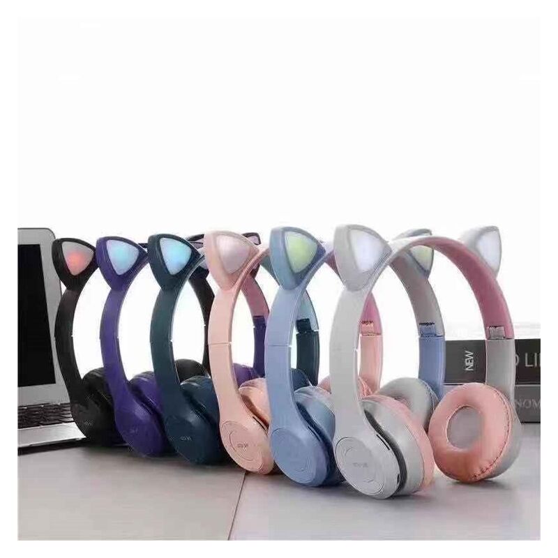Накладные Bluetooth-наушники Huiqishi P47M с кошачьими ушками, подсветкой, складные, стерео