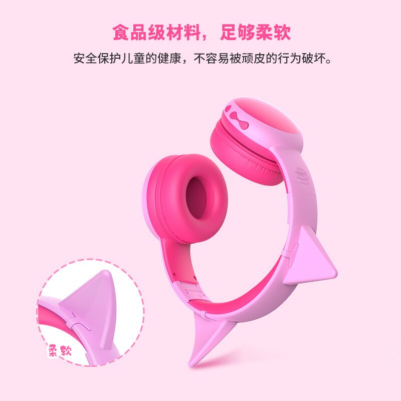 Детские Bluetooth-наушники с кошачьими ушками, накладные, складные, ограничение громкости 85 дБ