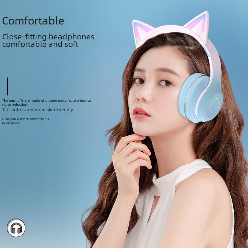 Наушники с кошачьими ушками DR57, светящиеся, градиентная подсветка, Bluetooth, 4–8 часов