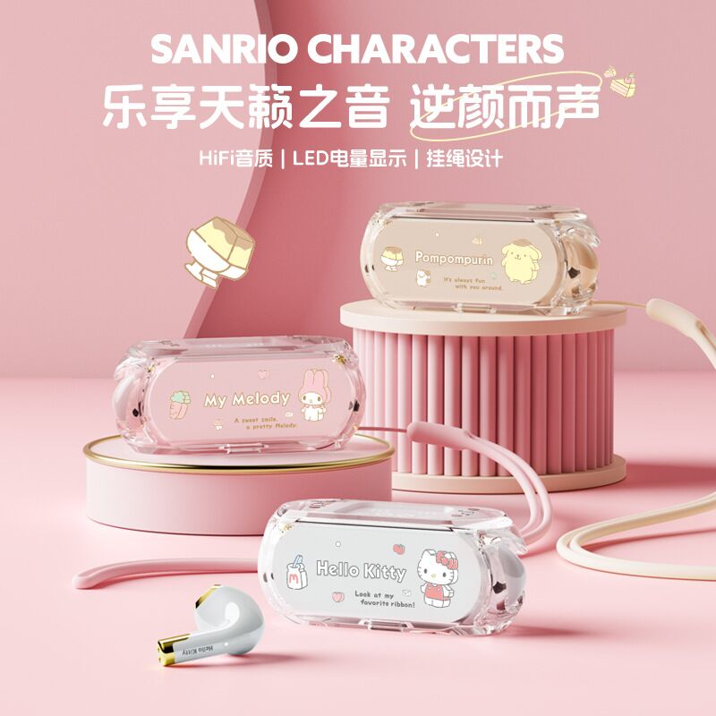 TWS-наушники Sanrio, прозрачный корпус, вкладыши, Bluetooth 5.3, влагозащита IPX5