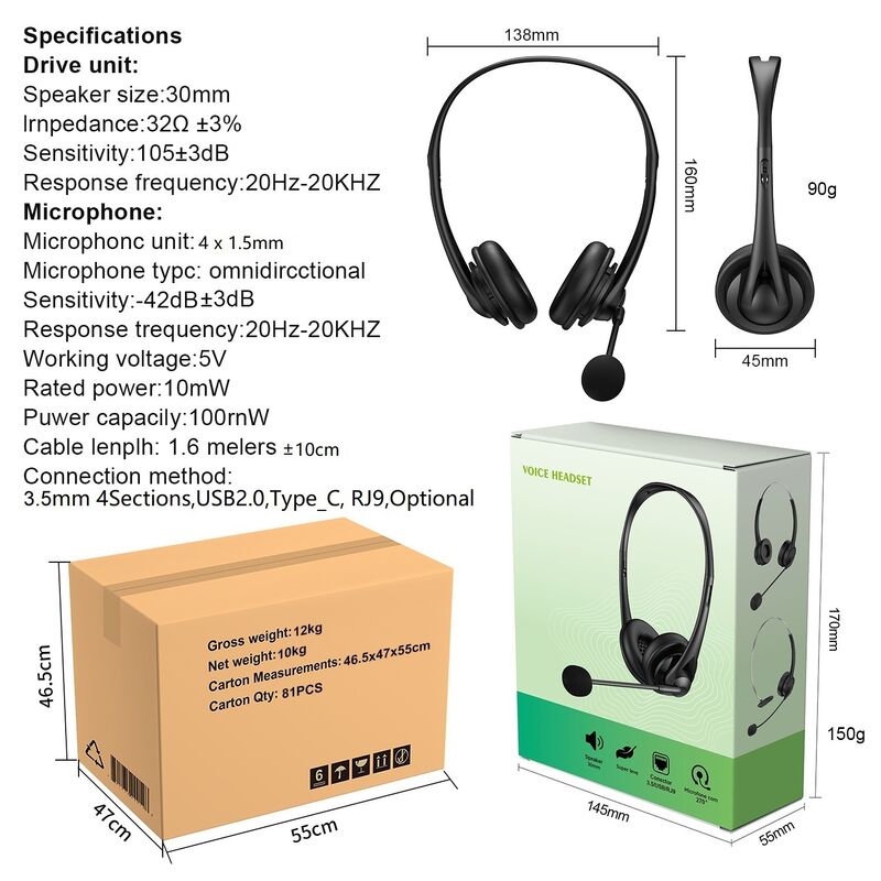 Гарнитура для колл-центра на одно ухо, разъём 3.5 мм / USB Type-C, с микрофоном, для офиса и ПК