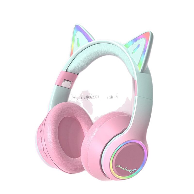 Беспроводные наушники с кошачьими ушками и RGB-подсветкой, Bluetooth 5.4, для детей и взрослых