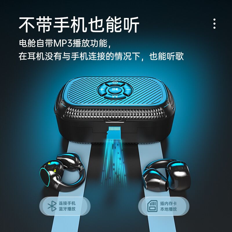 Bluetooth-наушники DX15 клипсы на ухо с MP3-плеером (слот для карты памяти) и RGB-подсветкой