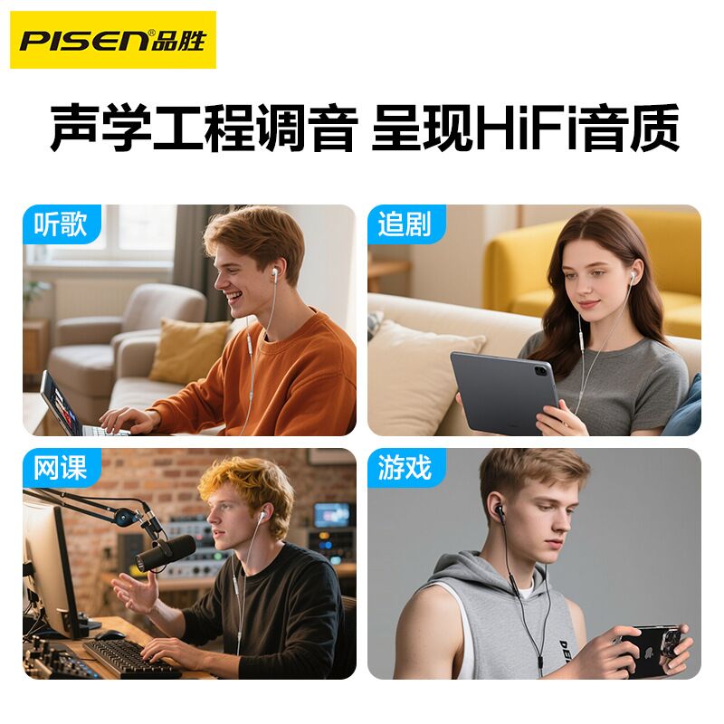 Проводные наушники Pisen для iPad и iPhone, разъём Type-C или 3,5 мм