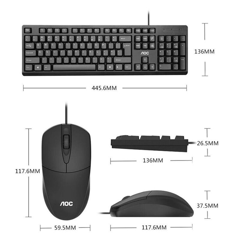 Комплект клавиатура и мышь AOC KM160, проводной USB, для игр, офиса и дома