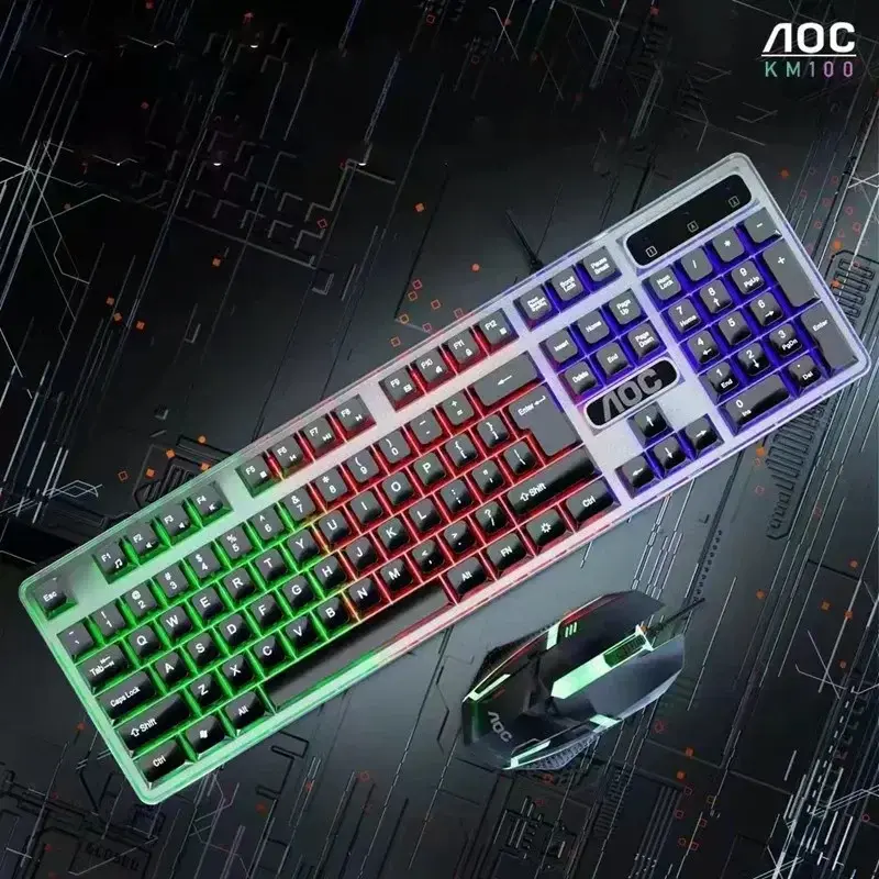 Комплект клавиатура и мышь AOC KM100, проводной USB, с подсветкой, игровой