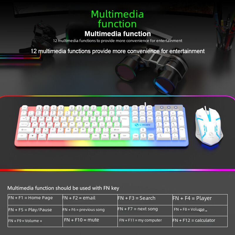 Игровой комплект клавиатура и мышь Limei GTX350 с подсветкой, механическое ощущение, проводной