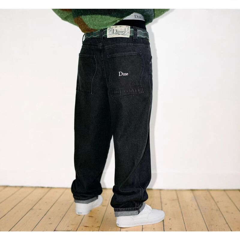Мужские джинсы прямого кроя в скейтерском стиле, свободные, варёный деним