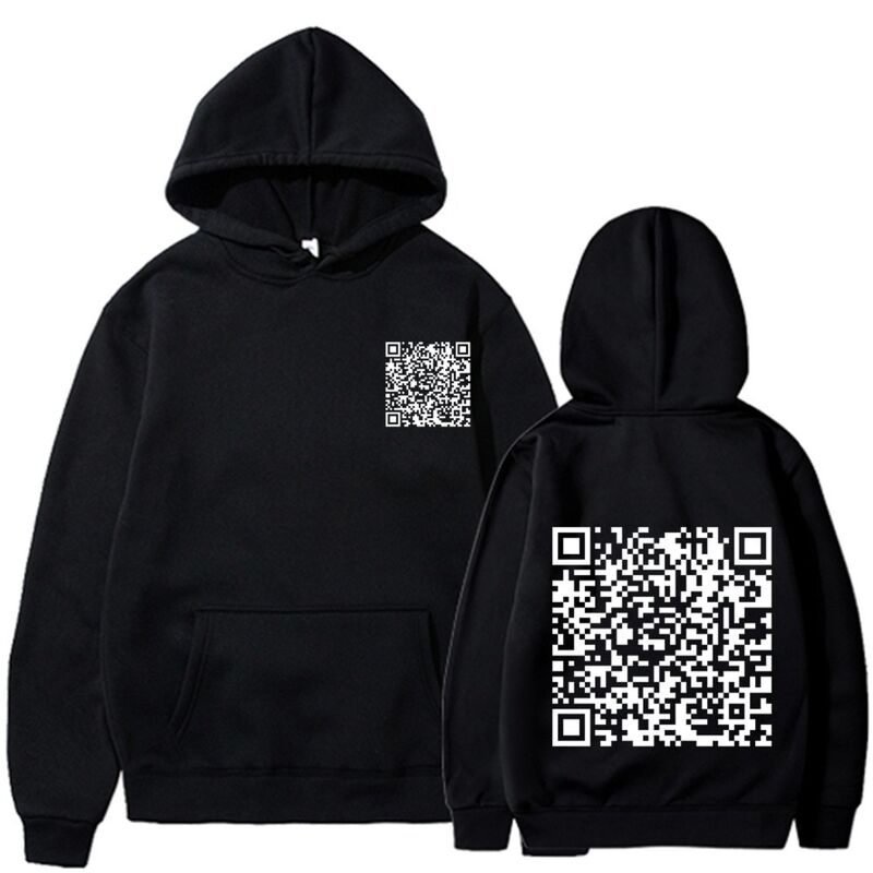 Худи Rilai с забавным принтом QR-кода, флисовый начёс, зимнее, S–XXXL