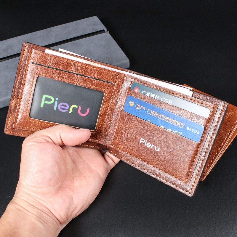 Мужской кошелёк Pieru горизонтального формата, тиснёная ПУ-кожа