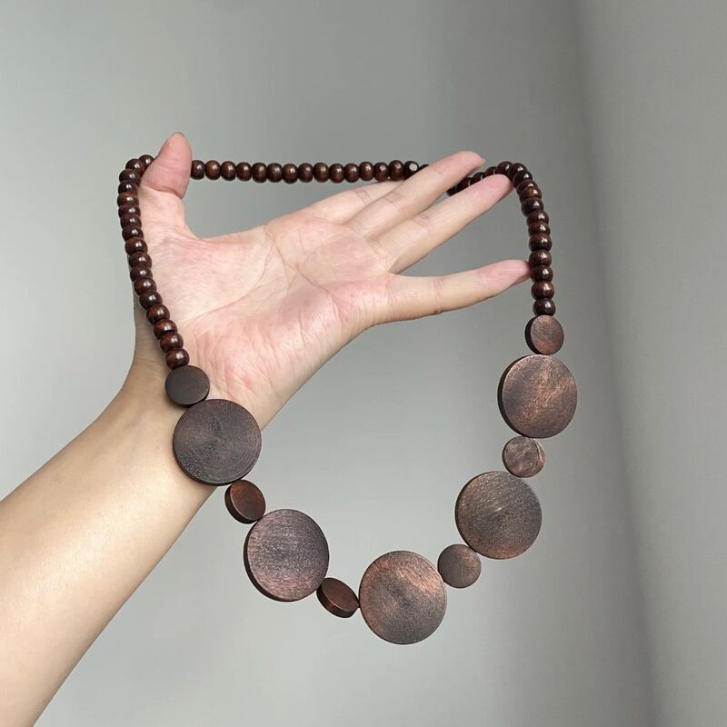 Колье и браслет из деревянных бусин, ретро-стиль, длина 61–70 см, Kaitin Jewelry