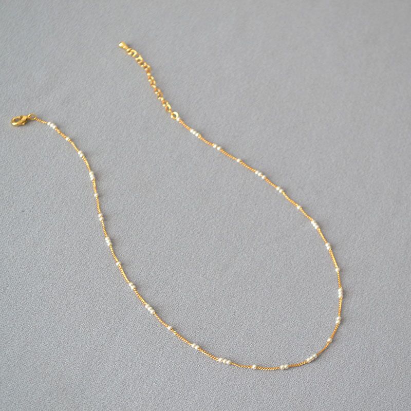 Колье Miya Sophia Jewelry: тонкая цепочка на ключицы с жемчужинами и позолотой, длина 39+5 см