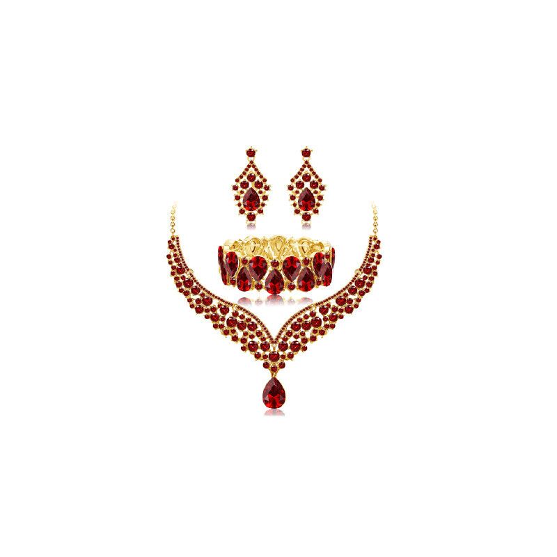 Свадебный комплект бижутерии со стразами: колье, серьги, браслет, Dishijia