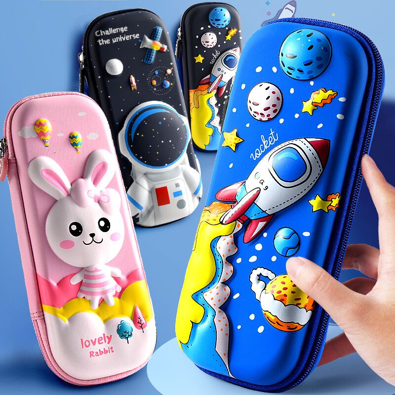 Пенал 3D из экокожи с рисунком космоса и животных, детский, для школы