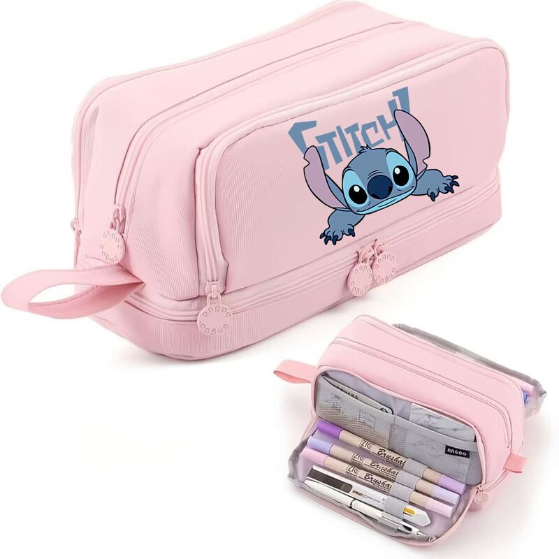 Пенал двухслойный со Stitch, оксфорд, вместительный, для школы
